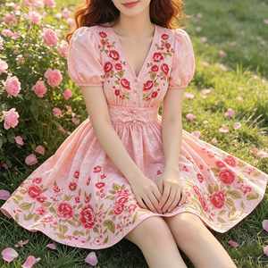 Abito da sera corto floreale da <span class=keywords><strong>donna</strong></span> stile <span class=keywords><strong>retrò</strong></span> francese, elegante e casual - Product Image 4