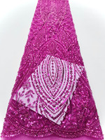 Tissu en dentelle africaine brodé élégant AOYI, tricoté chaîne avec sequins et perles pour accessoires, vente en gros