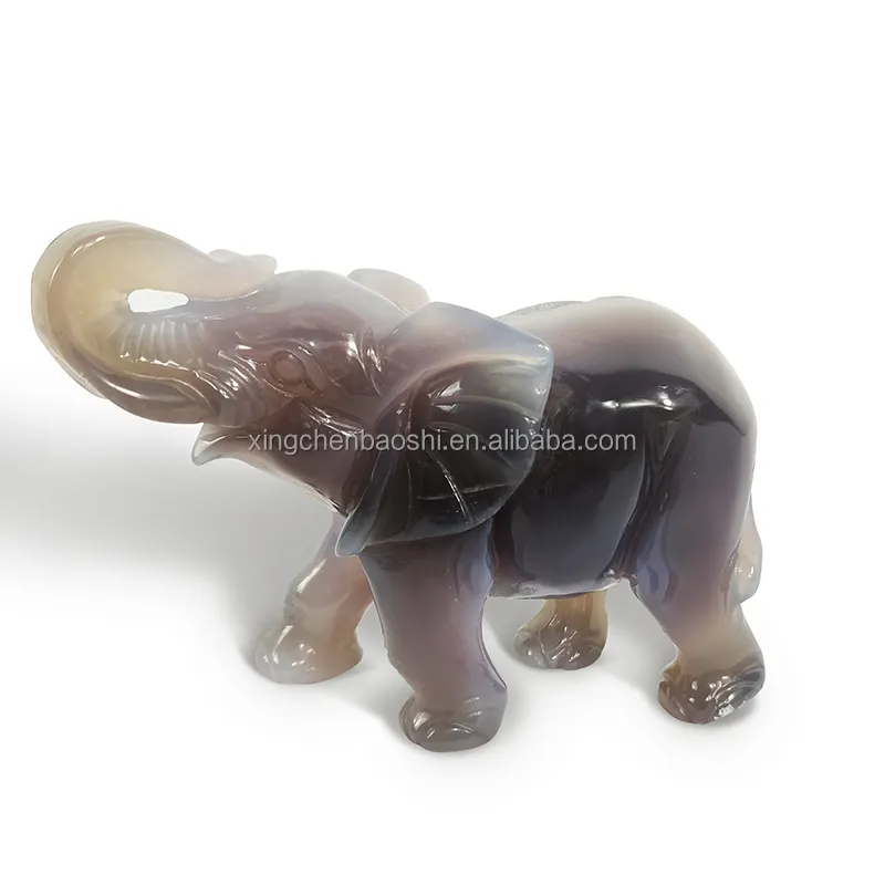 High Quality Natural Hand Carved Gemstone Agate Geode Elephant Polished Agate Crystal Elephant For Home Decoration