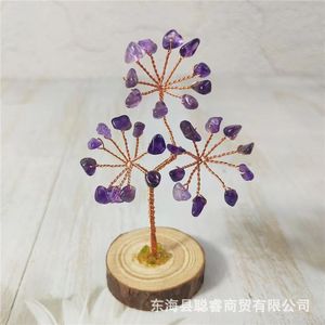 Natural <b>Crystal</b> <b>Tree</b> Ornament 6-8cm Height Eco-Friendly Wood Base Home Decor Amethyst Citrine Handicraft Gift - Product Image 3