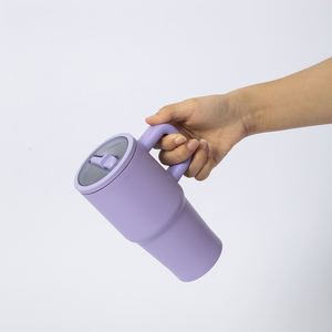 Vaso de Café de Acero Inoxidable con Aislamiento al Vacío de Doble Pared de 20 oz, Taza de Viaje con Asa y Pajita para Auto, Oficina, Deportes al Aire Libre - Product Image 2