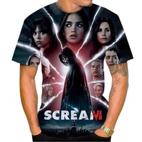Scream Film 3D-Gedrucktes Strick-T-Shirt für Herren Kurzarm 100% Polyester Regular Fit Lässiges Horror-Geister-Design Sommer-Mode
