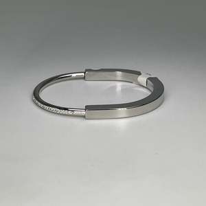 BBBA-0197 Fashionable Elegant Stylish 316L Stainless Steel Rhodium Plated Crystal Rhinestone Geometric Design <b>Bangles</b> <b>for</b> Women - Product Image 1