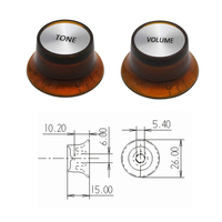 Boutons de commande pour guitare électrique et basse, réflecteurs type Top Hat, pour réglage de vitesse, volume, tonalité et effets AMP, avec dessus argenté