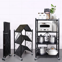 Étagères de rangement pliables en fil métallique avec roulettes - Organisateur multifonctionnel à 3 niveaux pour la cuisine, le salon et les outils