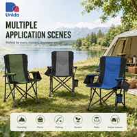 Chaise de camping pliable à dossier haut portable avec porte-gobelet, poche latérale et dossier en maille pour la pêche et les pique-niques en plein air