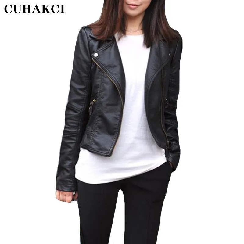 CUHAKCI Fashion Women's Autumn And Winter Jacket Wine Red Zipper Imitation Leather Jacket Ladies Bomber Motorcycle Coat Hot Sale