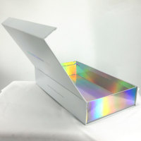 Boîte cadeau rigide en papier holographique de luxe, boîte cadeau en carton avec feuille d'or arc-en-ciel, emballage cadeau haut de gamme avec couvercle