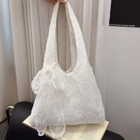 Tas Kanvas Terbuka Motif Bunga Renda Segar Musim Panas untuk Wanita Model Baru Tas Selempang Tote Bag