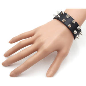 Brazalete de Cuero PU con Púas Negras, Estilo Punk, Joyería Unisex, Diseño Geométrico, Aleación de Zinc, Plateado - Product Image 5