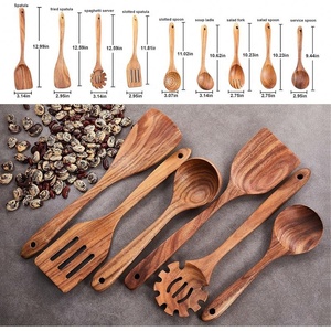Juego de utensilios de cocina de madera, 9 Uds., cucharas de madera de teca Natural para sartén antiadherente para cocinar, utensilios y utensilios de cocina - Product Image 3