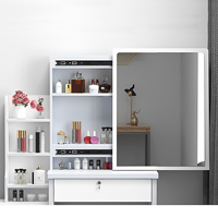 Coiffeuse blanche avec miroir et éclairage pour le maquillage, ensemble table et chaise avec 3 couleurs d'éclairage réglables, 4 tiroirs