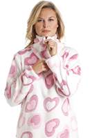 Pyjama décontracté en polaire pour femme, vêtement de nuit, vêtement de détente pour adulte, polyester, imprimé cœur rose