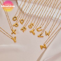 Nouveauté MS : Collier avec pendentif lettre initiale plaqué or 18 carats, perles en acier inoxydable A-Z (26 lettres) pour cadeaux féminins