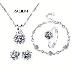 Parure de bijoux flocon de neige à six griffes, collier rond brillant 2 carats 8 mm, ensemble de bijoux en argent 925, parure de bijoux de luxe - Product Image 1
