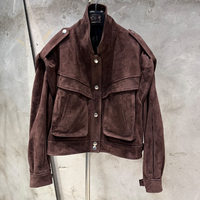 Veste en daim vintage pour femme, style bomber, avec poches cargo, coupe courte, gris ardoise