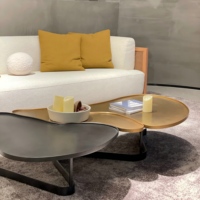 Ensemble de tables basses modernes imbriquées avec finition en métal doré et noir, table bicolore pour la maison, le salon