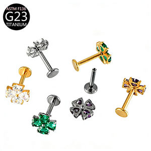 Boucles d'oreilles F136 en titane vert à dos plat pour cartilage, labret, daith, hélix – Bijoux de piercing corporel pour femmes - Product Image 2