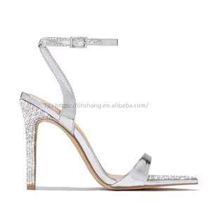 Sandalias de Tacón Alto con Pedrería, Estilo Europeo y Americano, Talla Grande, Punta Abierta, para Mujer, Verano - Product Image 5