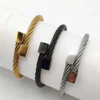 Bracelet en acier inoxydable géométrique personnalisé, nouvelle tendance, accessoires de mode - Bracelets élégants plaqués noir