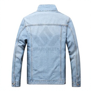 Chaqueta de Mezclilla Azul Claro para Hombre, Estilo Desgastado, Cuello Alto, Cierre de Botones, Manga Larga, Casual, con Rasgaduras en la Parte Delantera, Forro de Algodón, para Primavera y Otoño - Product Image 2