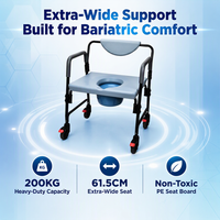 Chaise de toilette robuste avec roulettes pour patients obèses, chaise de douche portable pour usage domestique et en maison de retraite