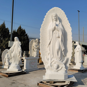 Escultura de Mármol Blanco de la Virgen María y el Niño Jesús, Tallada a Mano, Acabado Pulido - Product Image 1