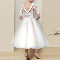 Robe de mariée vintage européenne américaine à manches mi-longues pour femmes Nouvelle robe de soirée élégante en dentelle blanche simple Fourniture transfrontalière