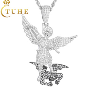 Vượt qua Kim Cương Tester moissanite thiên thần và Quỷ Mặt dây chuyền 925 sterling Silver Lab Grown mossanite kim cương Iced out Mens thời trang - Product Image 1