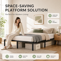 Cadre de lit plateforme en métal pleine taille avec tête de lit, trous pré-percés, design minimaliste sans tête de lit, noir