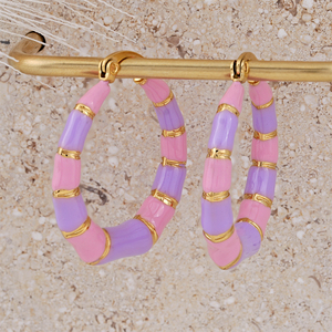 304 316 Spot Goods Trendy <b>Pink</b> Purple Resin Hoop Earrings Gold Plated Women's Party Jewelry Fashion Statement Ear Rings - Product Image 1