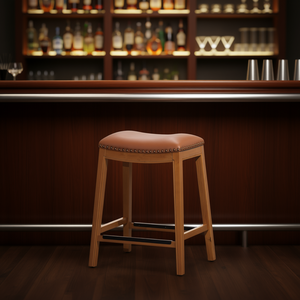 24 In Natural Finish Counter <b>Stool</b> Saddle <b>Leather</b> Seat Bar Use Wood Base Traditional Design Modern Appearance - Product Image 2