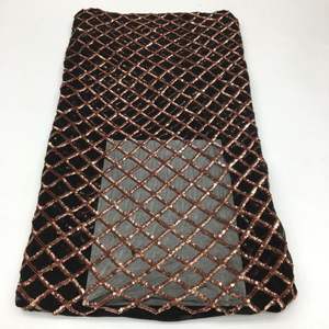 Стрейчевая ткань, Черная кружевная ткань с вышивкой блестками, низкая цена, ткань с блестками, кружево для свадьбы - Product Image 5