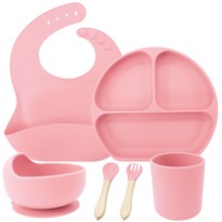 Ensemble de vaisselle en silicone de qualité alimentaire pour bébé, 6 pièces : assiette compartimentée, tasse, bol, bavoir, fourchette, cuillère, vert sauge, écologique, doux, non toxique