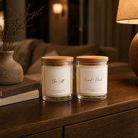 Bougie parfumée en verre FTQS avec couvercle en bois, parfum vanille caramel chai latte, cadeau, décoration d'intérieur, vente en gros, OEM, étiquette privée
