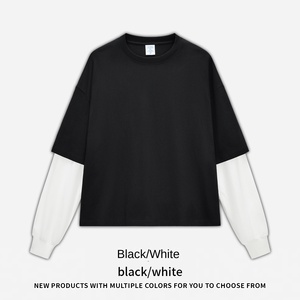 Men's Casual Two-Piece Contrast Long Sleeve T-Shirt American Spliced Solid Pattern 280G <strong>Cotton</strong> Short Width Box Cross-Border <strong>Wear</strong> - Product Image 4