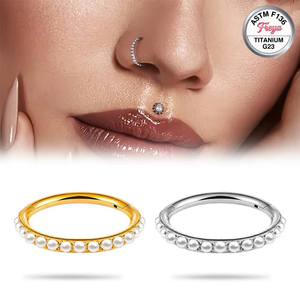 Pendientes colgantes finos de titanio ASTM F136 Freya con perla para perforaciones, joyería para <span class=keywords><strong>piercing</strong></span> corporal, aretes, anillos para la nariz, y piercings para el septum. - Product Image 3