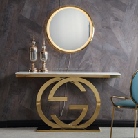 Meubles minimalistes italiens de décoration d'intérieur Table de couloir Table console en marbre Table console en acier inoxydable avec miroir