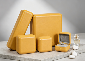 XINYUAN BGE-01 Caja Cuadrada de Alta Gama, Exterior de Cuero Sintético Amarillo Fino, Forro de Franela Gris Suave, Cierre Magnético de Metal Dorado - Product Image 1