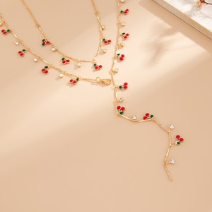 2 Stks/set Bedels Inlay Kristal Lange Ketting Kersen Hangers Ketting Voor Vrouwen Trendy Dame Sleutelbeen Kettingen Accessoires Sieraden Cadeau - Product Image 4