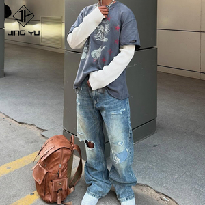 Custom Oversized T Shirt High Quality Acid Wash Graphic <strong>Cotton</strong> <strong>Long</strong> <strong>Sleeve</strong> Vintage Waffle Boxy Double Layer <strong>Long</strong> <strong>Sleeve</strong> T-shirt - Product Image 3