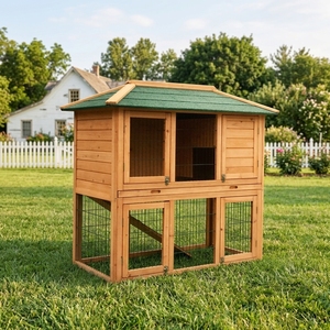 SDR028 Eco-Friendly Wooden Double Decker Rabbit Hutch for <b>Small</b> Animals All Seasons Use - Product Image 1