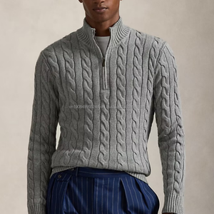 Pull-over en tricot personnalisé de luxe RL, broderie en coton, col zippé, décontracté, pour homme - Product Image 1