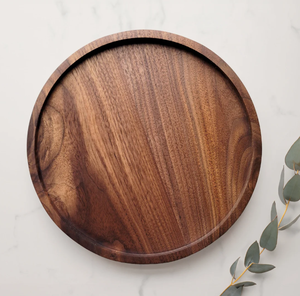 Shallow <span class=keywords><strong>Circle</strong></span> Black Walnut Runde Holz tablett für Küche Aufbewahrung ständer für Tisch Tee Servieren - Product Image 1