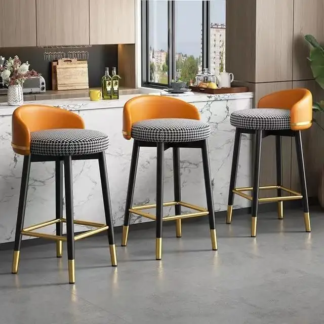 Luxe Metalen Poten Noordse Keuken Moderne Stof Voorgevormde Barkruk Cafe Hoge Bar Stoelen