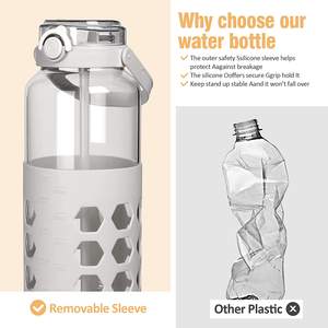 半加仑/<span class=keywords><strong>64</strong></span>盎司玻璃水瓶，带吸管和盖子时间标记提醒和硅胶套防漏和不含双酚a的瓶子 - Product Image 6