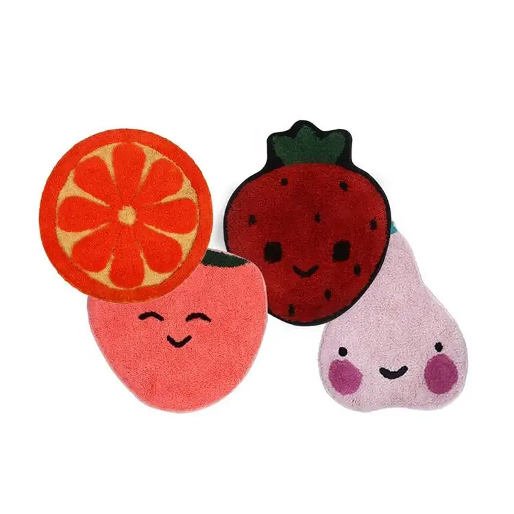 Cute Strawberry Orange Pear Fruit Shape Designer Decorative Bath Mat Microfiber Flocked Bath Rugs