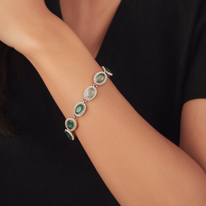 Stainless Steel Bracelet PVD <b>Gold</b> Plated With Green Gemstones And Diamonds Fashion Jewelry For Women - Product Image 3
