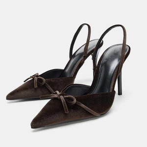 Sandales pour femmes en satin fantaisie haut de gamme, talons aiguilles, bout pointu, nœud papillon, escarpins sexy à talons hauts pour femmes - Product Image 2