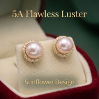 Elegantes Pendientes de Perlas de Agua Dulce Blancas de Grado 6A de 6-7 mm, Diseño de Girasol en Plata de Ley 925 para Novia